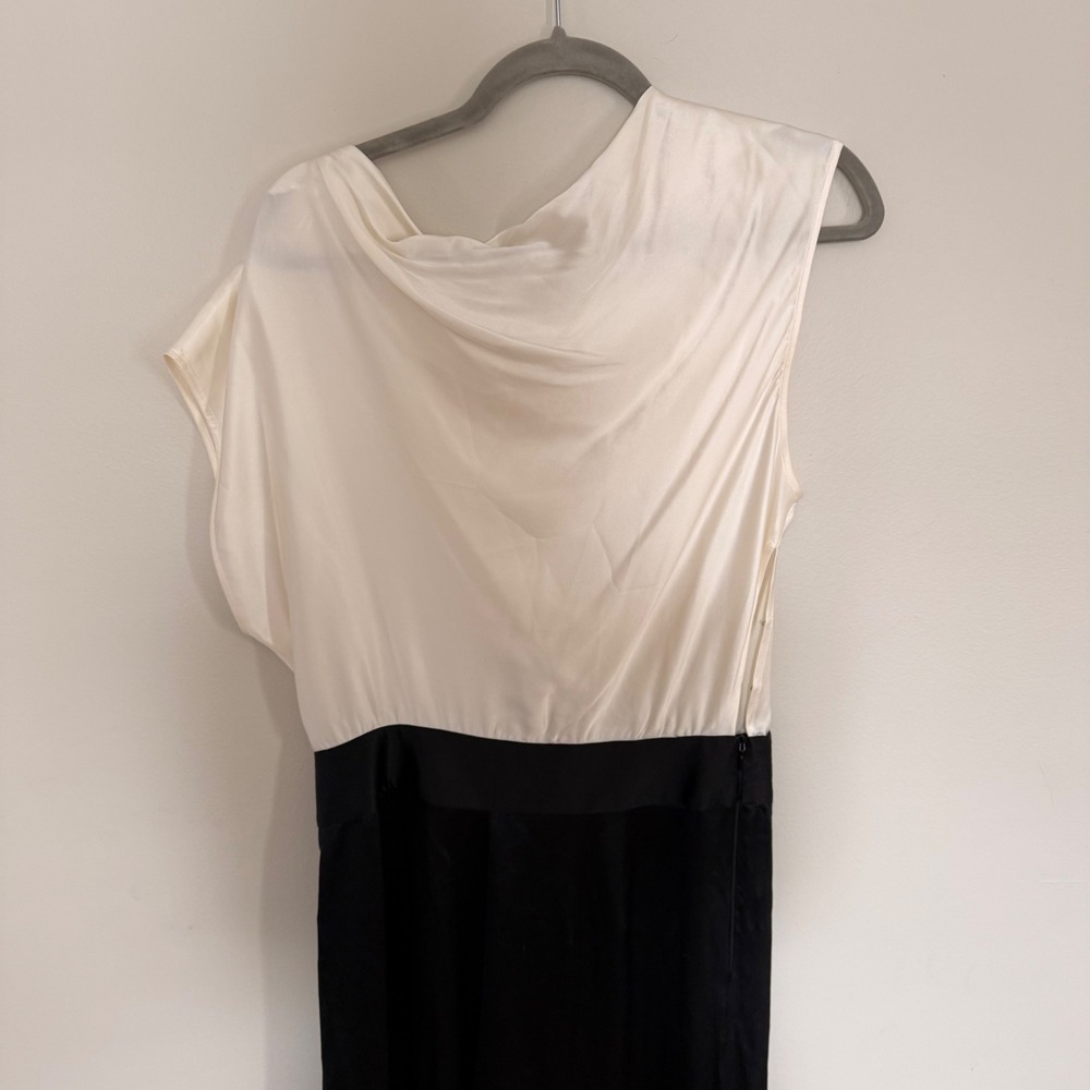 Michelle Mason Silk Cowl Neck Jumpsuit Ivory Black Wide Leg Size 4 Bride Wedding - Picture 4 of 7